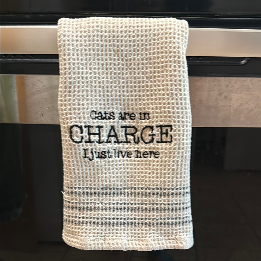 White Kitchen Towel with Cat Quote